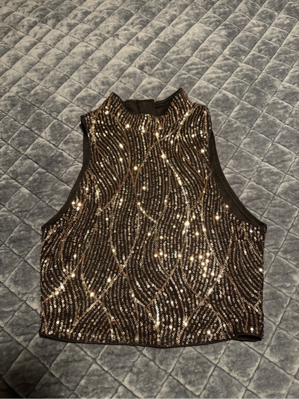 SHEIN Sequined Mock Neck Crop Tank Top